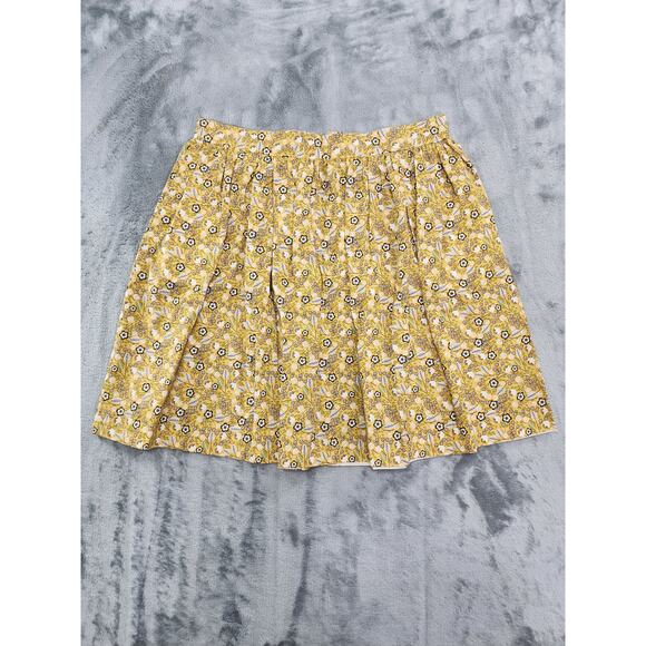 Vintage QUILTERS SHOWCASE Floral Pleated Mini Skirt Size S Yellow Brown Cotton - Picture 1 of 12